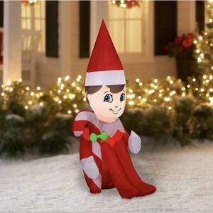 4.5' Scout Elf on the Shelf Candy Cane Christmas Airblown Inflatable Santaverse